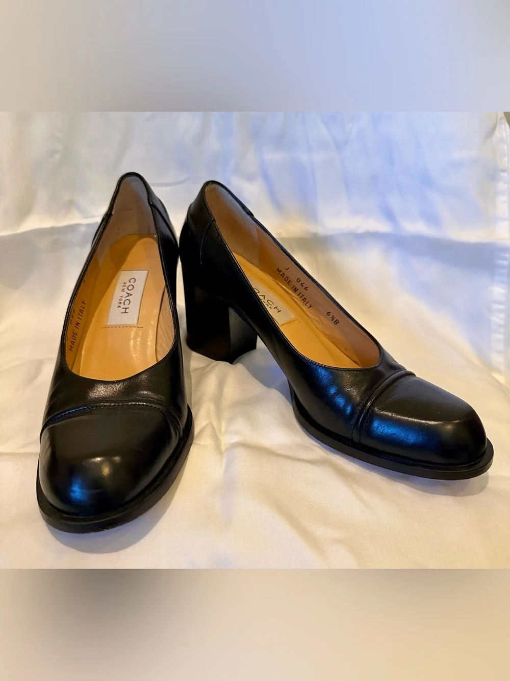 Vintage Coach Black Leather Block Heel Pumps